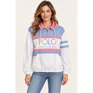 Polo Ralph Lauren Jacket Womens Small Color Block Windbreaker Pullover 1/4 Zip